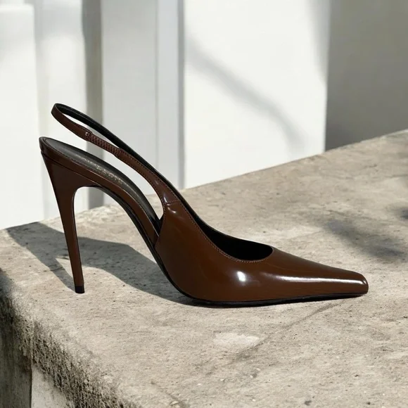 Authentic Saint Laurent Vendome Brown Patent Leather Slingback Heels! COA! - Picture 4 of 16